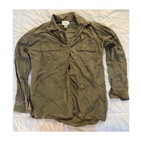 Green Silk Button Down Blouse - Size S - Picture 1 of 6